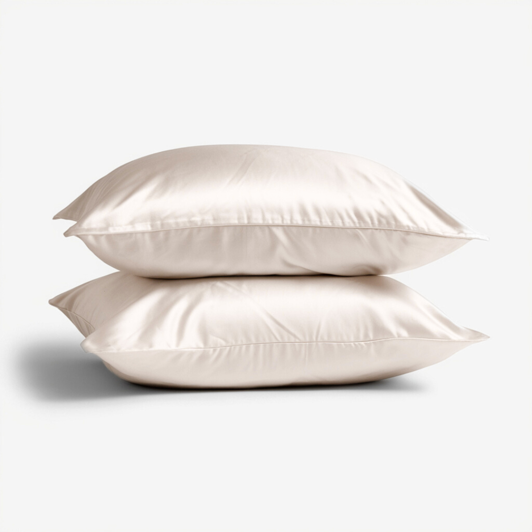 2x Seide Kissenbezug Elfenbein - 19mm Satin