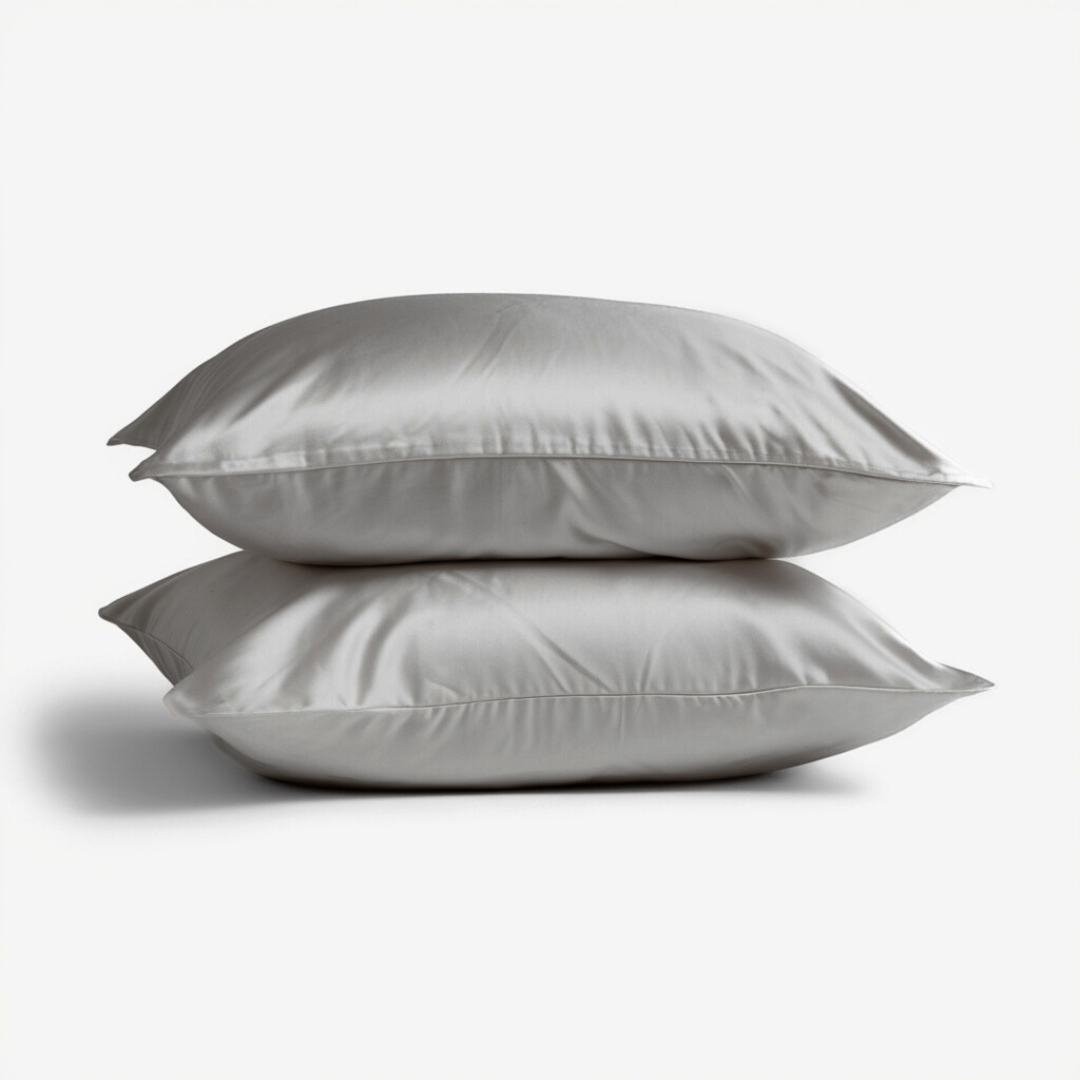 2x Seide Kissenbezug Hellgrau - 19mm Satin