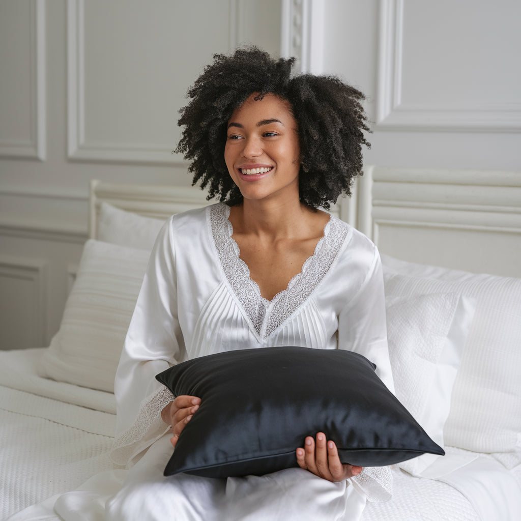 Seidenkissenbezug Schwarz - 19mm Satin