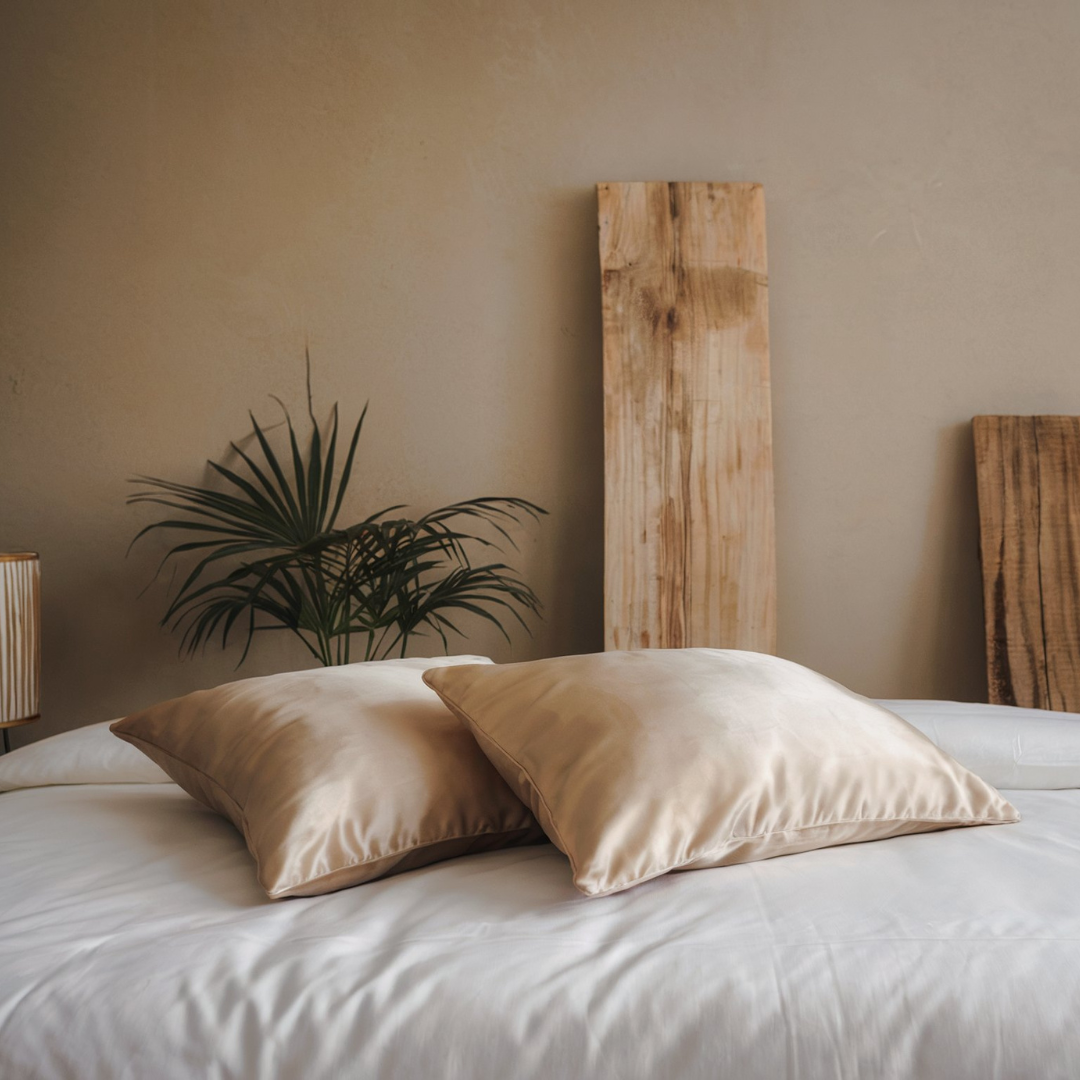 2x Seide Kissenbezug Dunkler Champagner - 19mm Satin