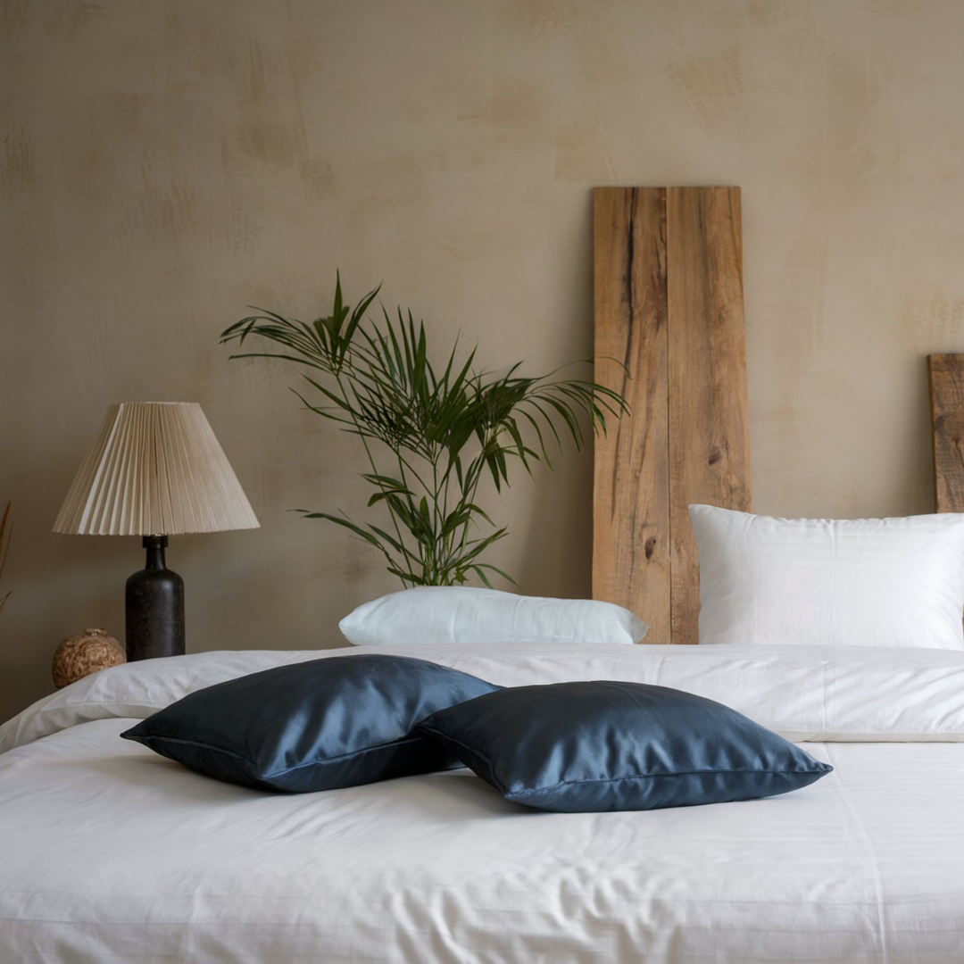 2x Seide Kissenbezug Blau - 19mm Satin