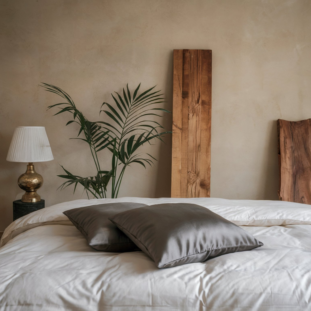 2x Seide Kissenbezug Anthrazit - 19mm Satin