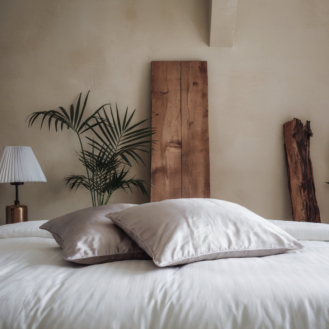 2x Seide Kissenbezug Hellgrau - 19mm Satin