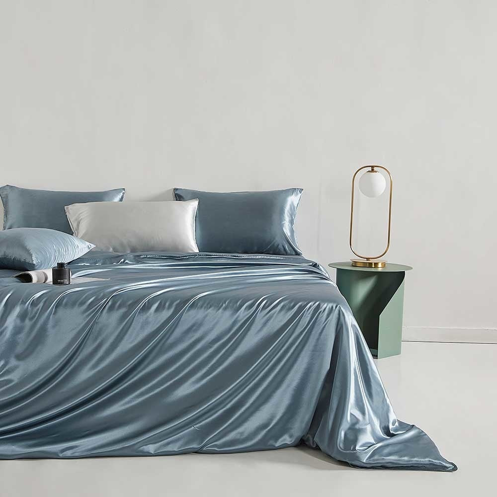 Bettbezug aus 100 % Seide - Jeansblau - 22 Momme Hochglanz