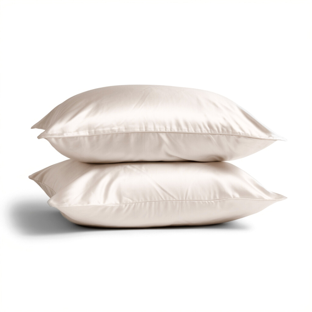 2x Seide Kissenbezug Elfenbein - 22mm Satin