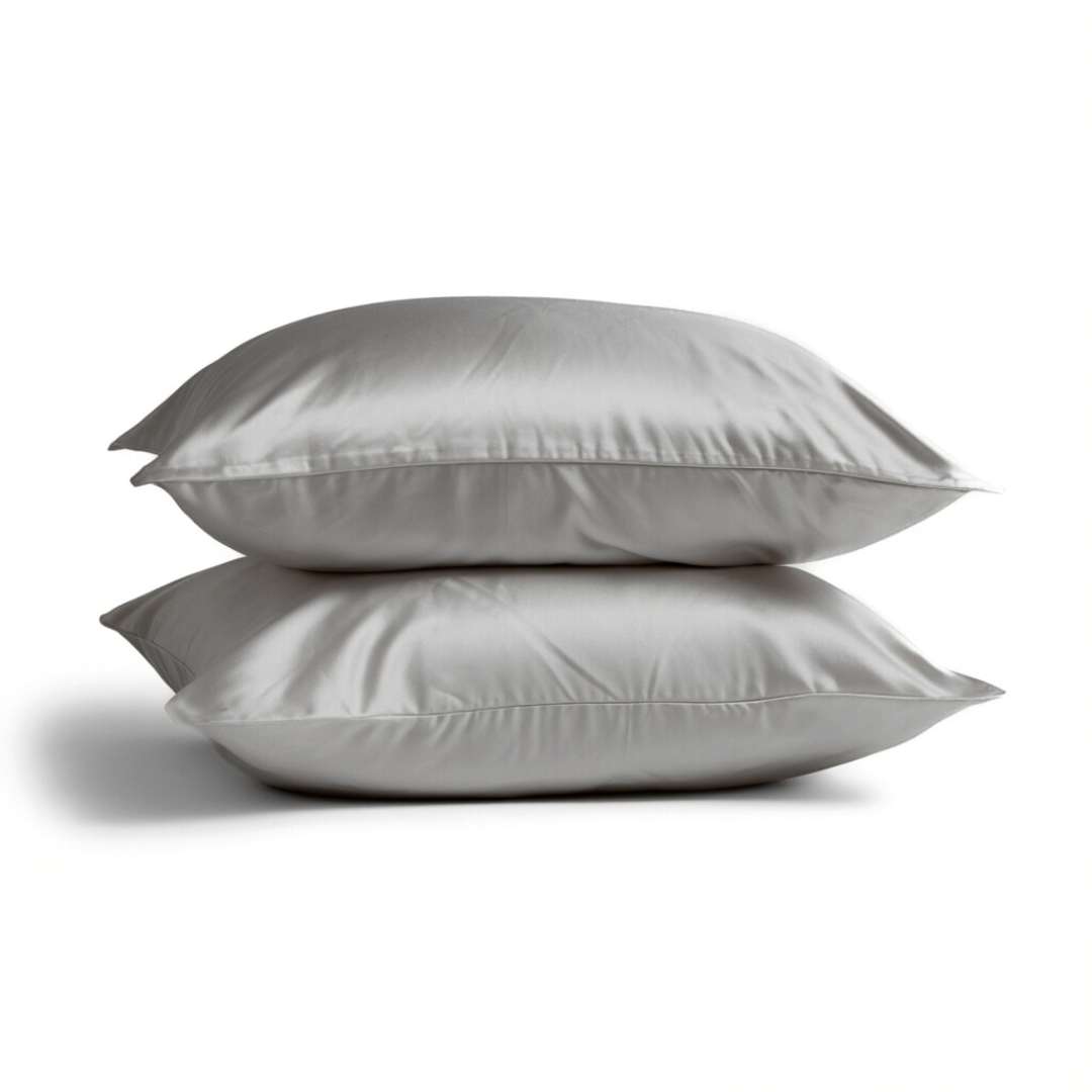 2x Seide Kissenbezug Hellgrau - 19mm Satin