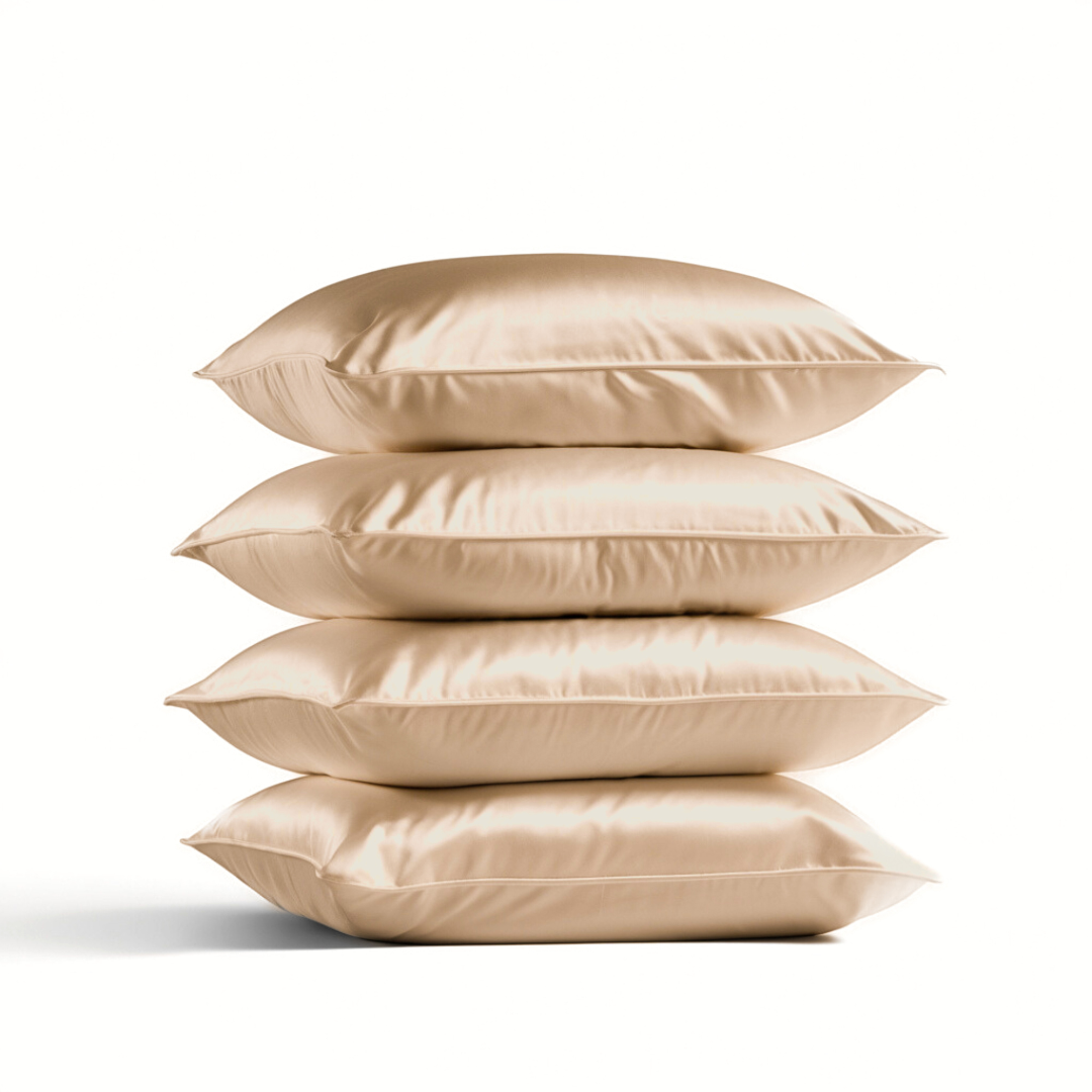 4x Seidenkissenbezug Dunkler Champagner - 19mm Satin