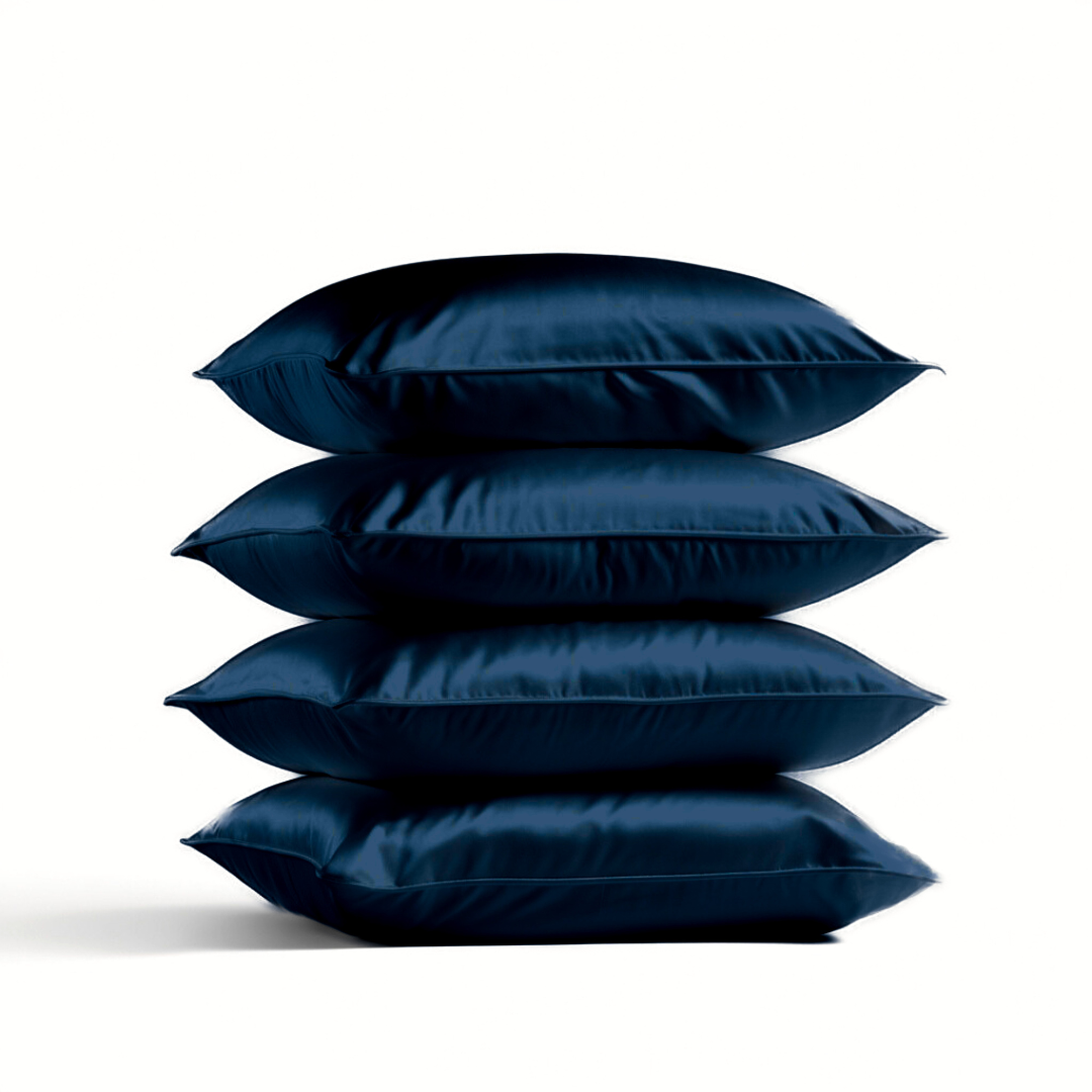 4x Seidenkissenbezug Blau - 19mm Satin