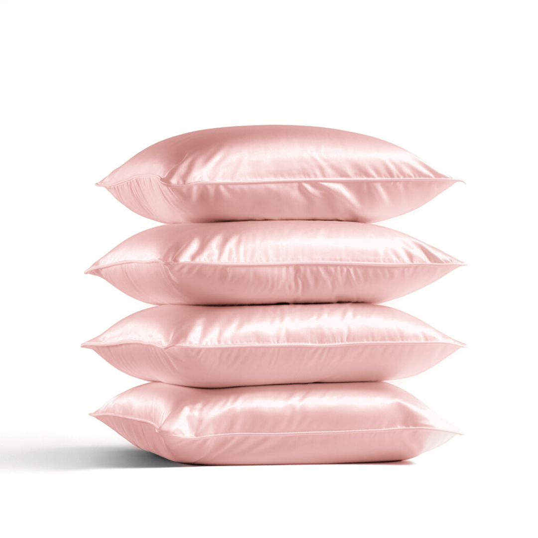 4x Seidenkissenbezug Rosa - 19mm Satin