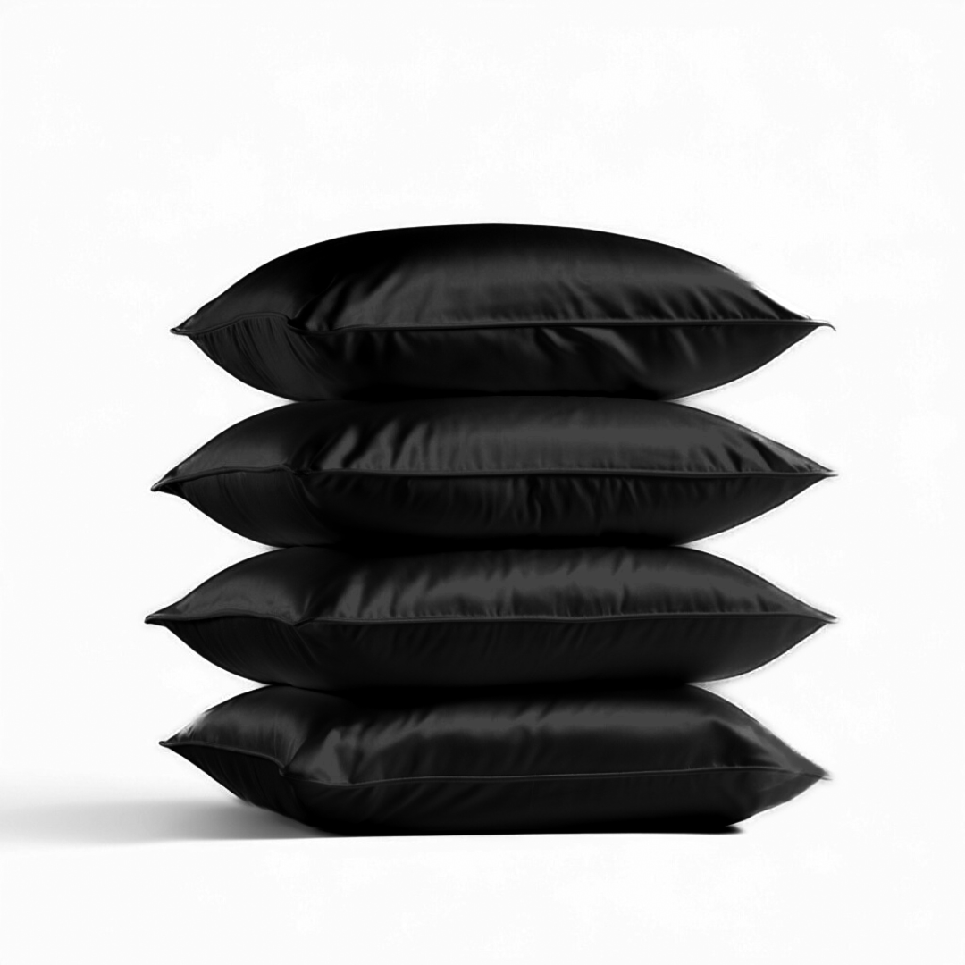 4x Seidenkissenbezug Schwarz - 19mm Satin