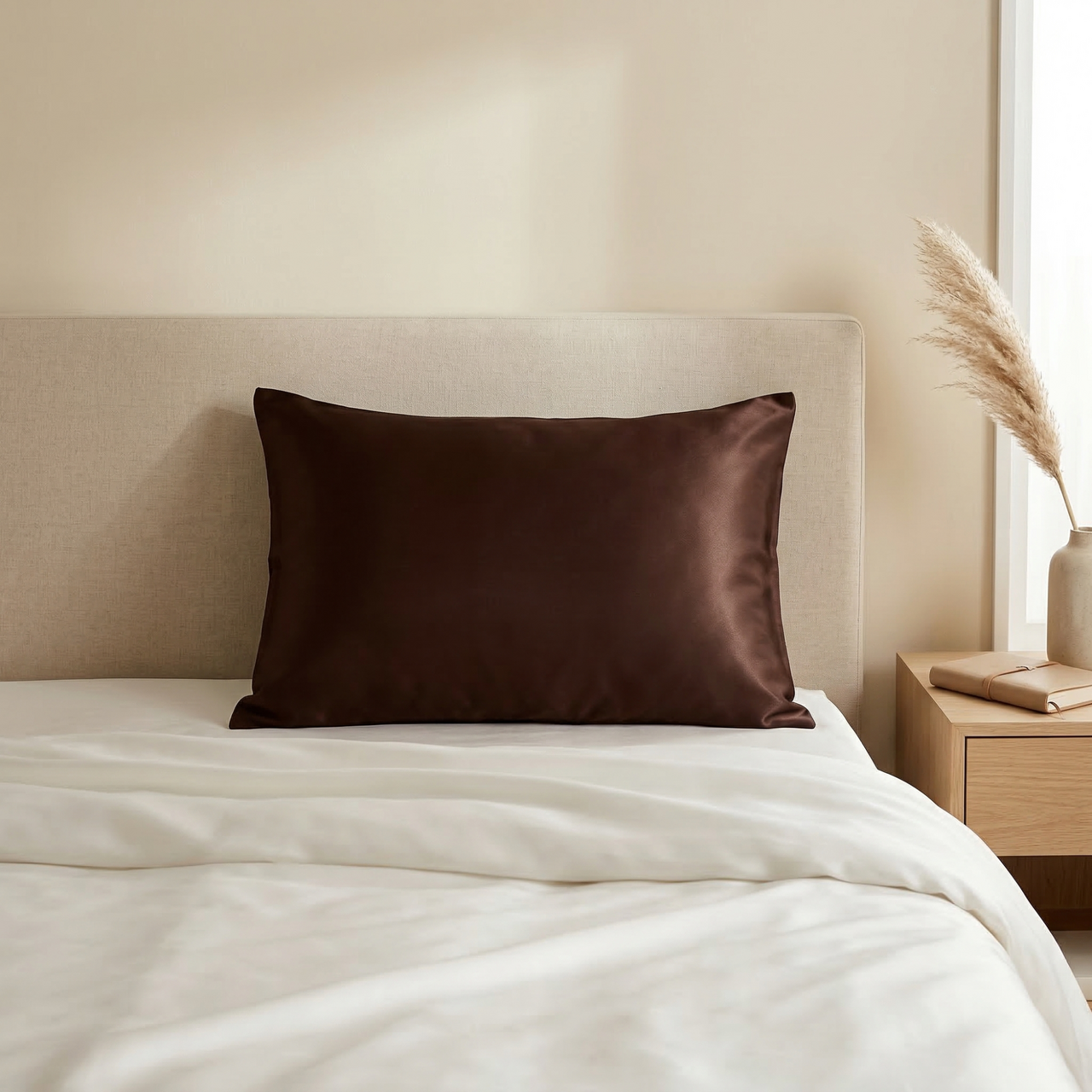 2x Seide Kissenbezug Midnight Cacao - 22mm Satin