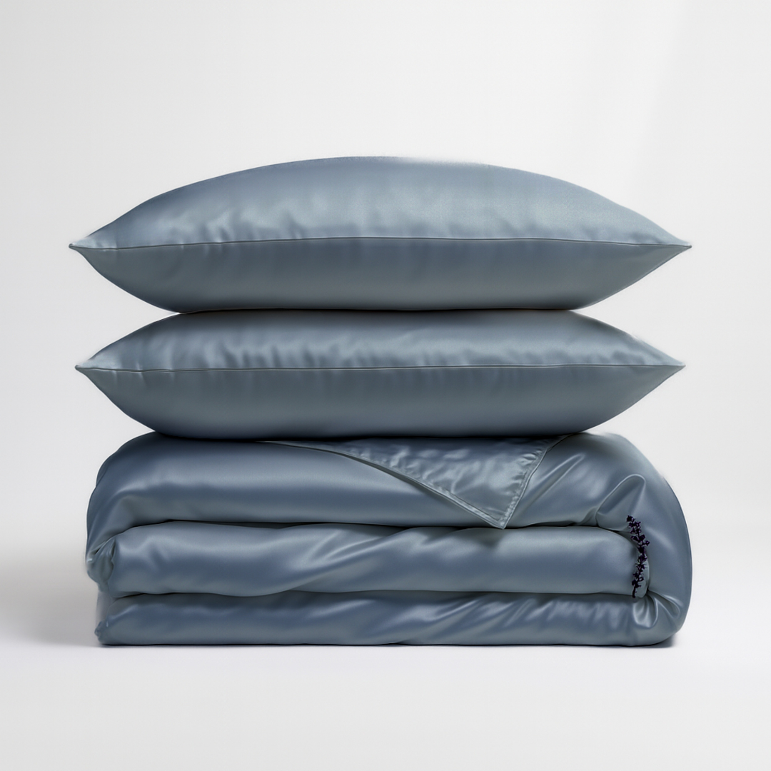 Seiden-Bettbezug Jeansblau - 22 Momme